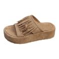 thumbnail image 5 of Rokment Women's Boho Fringed Platform Dress Slip on Sandals 2026 Beach Summer Fashion Casual Tassel Suede Open Toe Chunky Footbed Slides Comfortable Walking Flat Slippers Khaki Size 8.5, 5 of 6