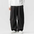 thumbnail image 4 of Handshe Men's Vintage Casual Pants with Elastic Waistband and Drawstring, Loose Fit Straight Leg with Pockets, Solid Color for Daily Wear and Leisure Activities, 4 of 6