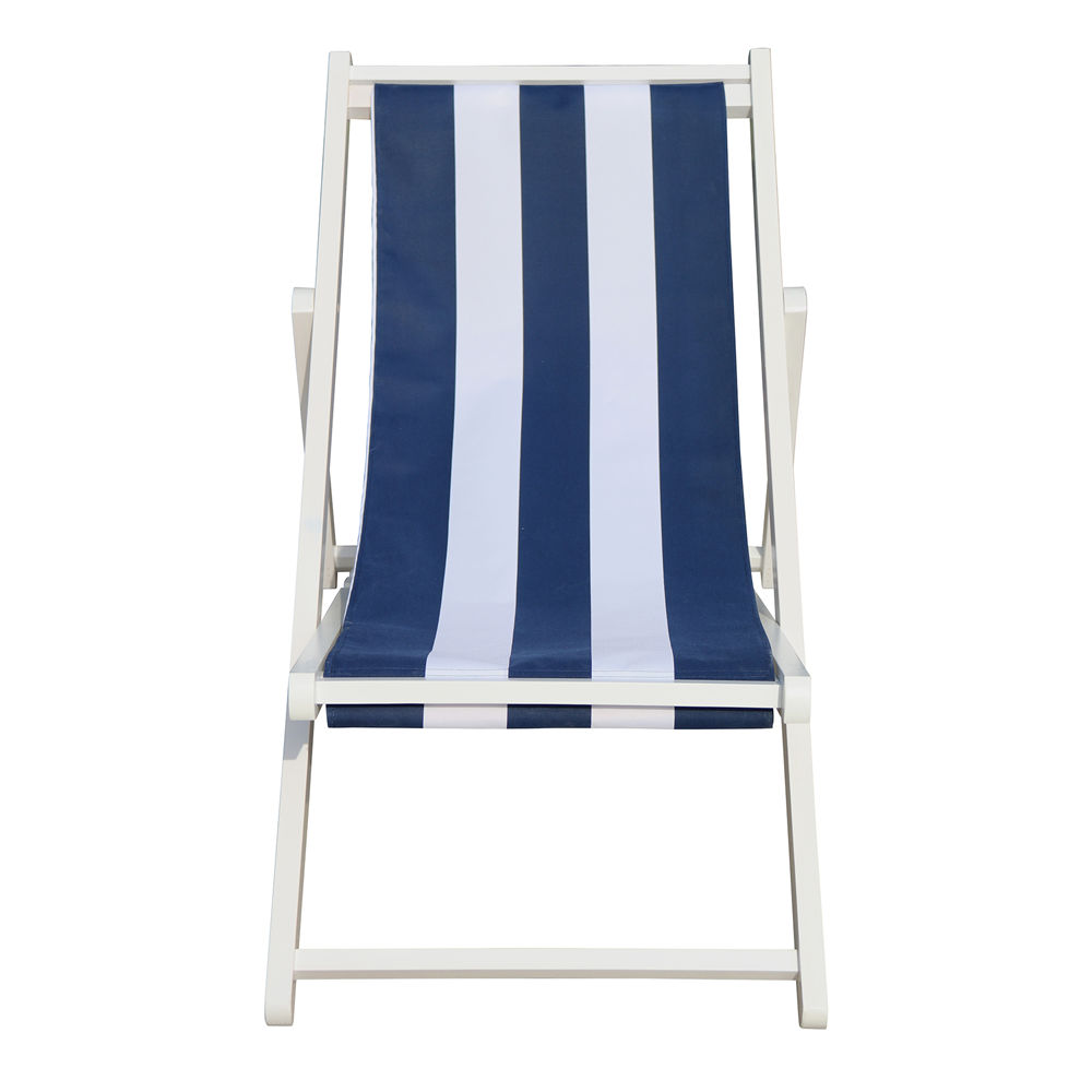 Beach Lounge Chair Wood Sling Chair Navy Style Back Adjustable Outdoor Chaise Lounge for Garden Patio Dark Blue - image 4 of 7