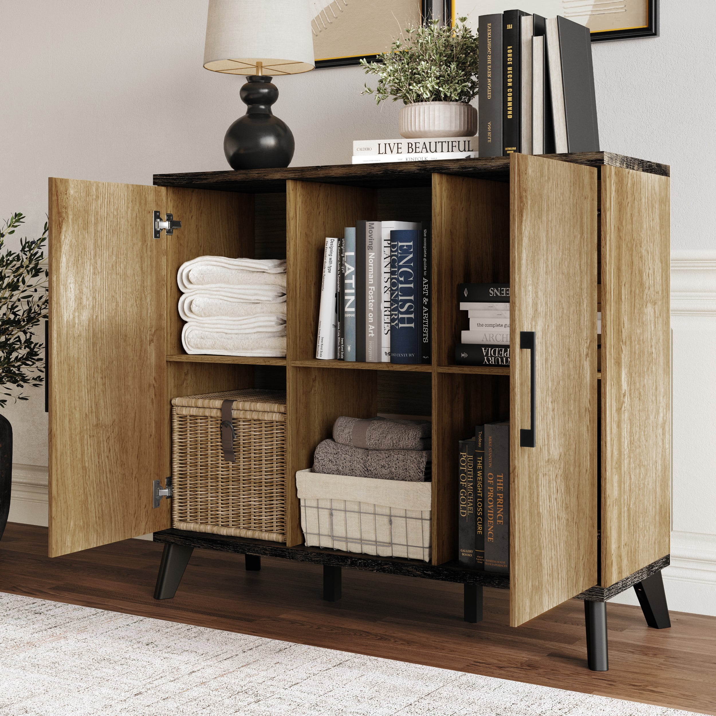 Home Design Emersyn Side Board with Spacious Storage and Modern Design, Natural Oak, Easy Assembly