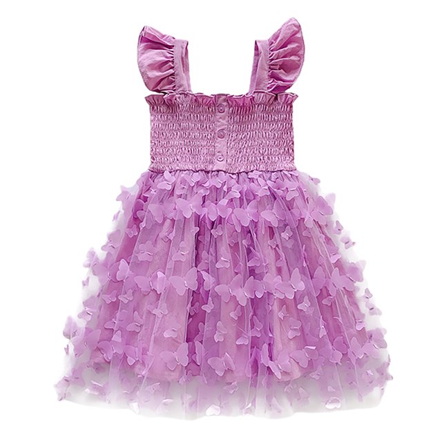 IULZEBTY Robes Filles Enfants Été Sans Manches Robe en Maille Manches Volantes Mariage Fête Princesse Taille 3 Y-4 Y