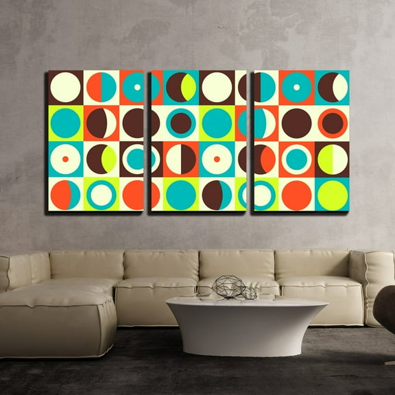 wall26 - 3 Piece Canvas Wall Art - Vector - Geometric Abstract Seamless Pattern. Retro 60s Style and Colors - Modern Home Art Stretched and Framed Ready to Hang - 24"x36"x3 Panels