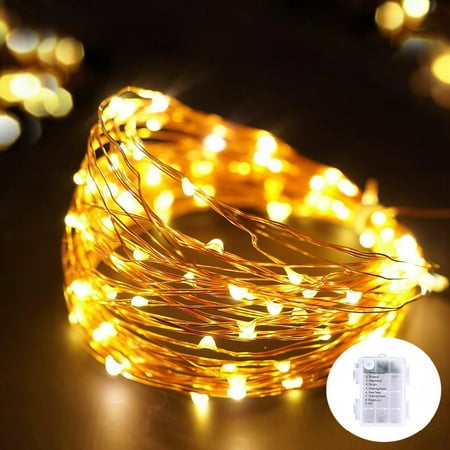 Lightning Decor 32ft 100 LEDs 65ft 200 LEDs Copper Wire Fairy String Light Warm White 3AA Battery Powered 8 Modes Holiday Party Xmas Decorative Lights Decor Rope Light ()