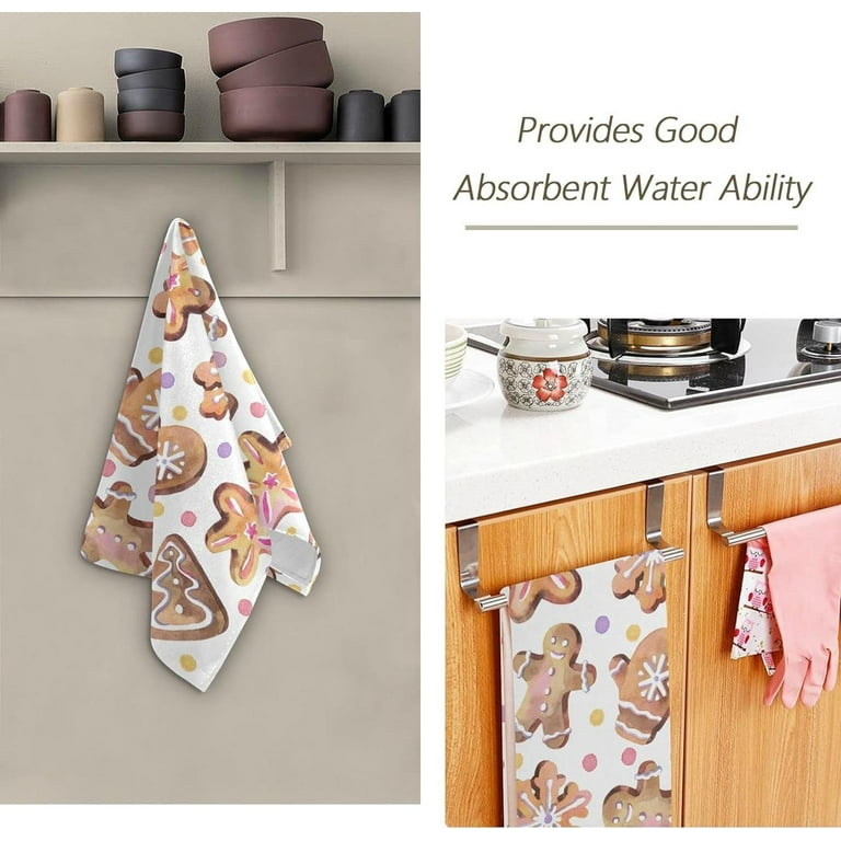 Christmas Gingerbread Hand Towels 2 PCS, Colorful Kitchen Towel Ultra Soft  and Highly Absorbent,Decorative Fingertip Face Towel for Bathroom Hotel