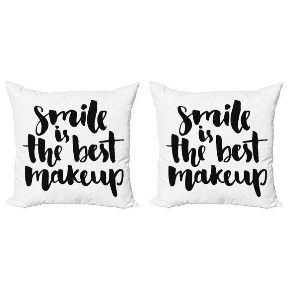 Ambesonne Saying Throw Pillow Cover 2 Pack, Smile Letter, 16", Black and White