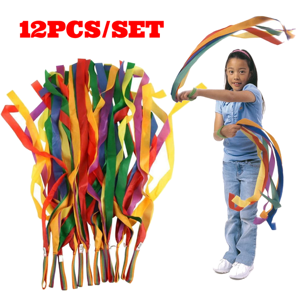 12pcs Rainbow Dance Ribbons, Rhythm Ribbon Streamers for Dance Decorations