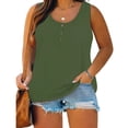 thumbnail image 2 of Holzkary Womens Plus Size Tank Tops Summer Sleeveless Henley T-Shirts Tops Casual Button Down Tunics Shirts Summer Sleeveless Printed Plus Size Tank Tops Loose Crew Neck Vest T Shirts Tee Green Xl, 2 of 6