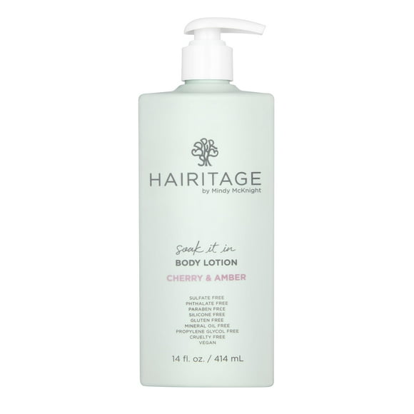 Hairitage Lotion pour le Corps Parfumée Cerise & Ambre - Hydrate + Adoucit la Peau - Huile de Niacinamide Jojoba + Huile d'Avocat pour Tous Types de Peau - Vétiver + Bois de Gaïac Huiles Essentielles 14 Fl. Oz.