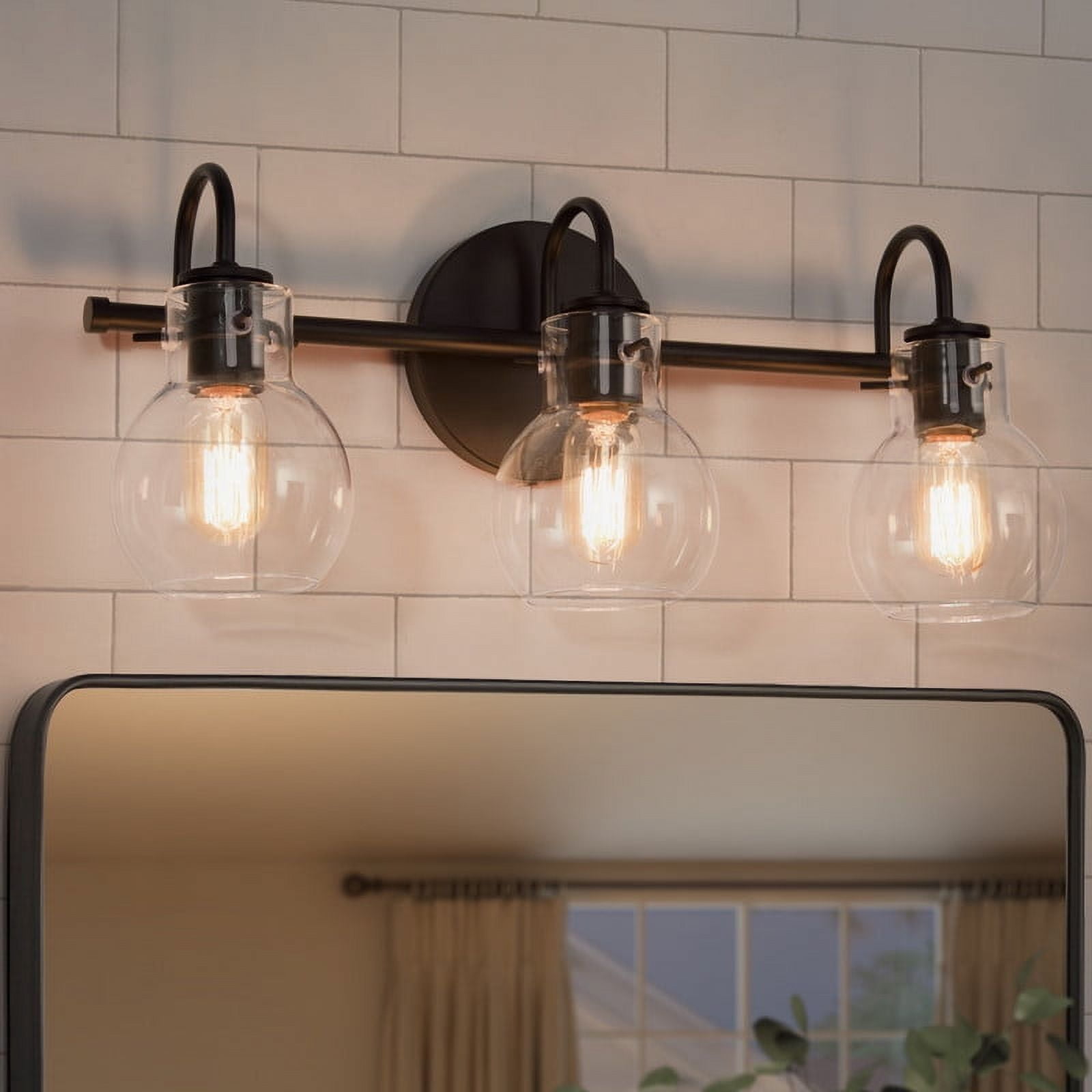 LNC Black 3-Light Bathroom Vanity Light with Clear Globe Shades, Dimmable, 22" W
