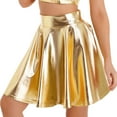 thumbnail image 3 of TiaoBug Women's Glossy Pleated Skater Skirt Shiny Metallic Ruffle Skirts Cocktail Party Dance Clubwear Gold XL, 3 of 7