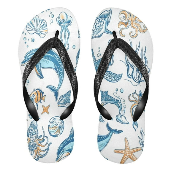 Unisex Comfort Flip Flops Summer Thong Sandals Non Slip Soles Flip Flop for Beach, Pool, and Daily Wear Ocean-themed Pattern XS