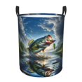thumbnail image 1 of Balery Largemouth Bass Jumping Out of The Water Cesta de ropa redonda con asas, impermeable, independiente, para ropa, juguetes, dormitorio y familia-Medium, 1 of 6