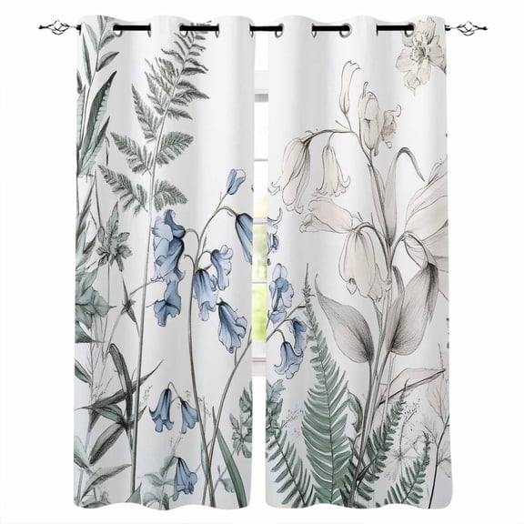 Blue Beige Floral Blackout Curtains for Bedroom Living Room Darkening Curtains 84 Inch Length 2 Panels Set Farmhouse Botanical Window Curtain Thermal Insulated Window Treatment Grommet Drapes 52"x84"