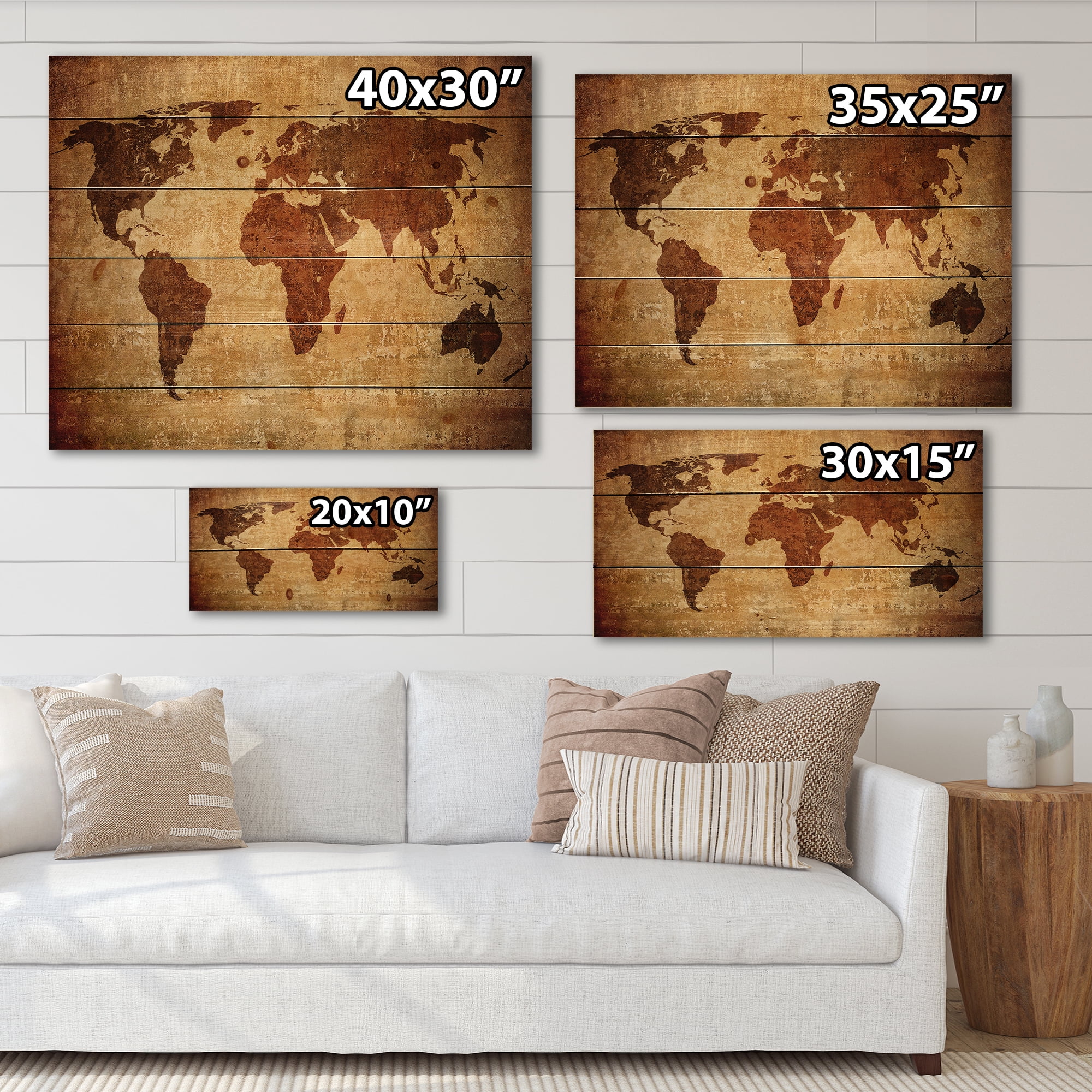 Designart 'Ancient World Map XI' Vintage Print on Natural Pine Wood