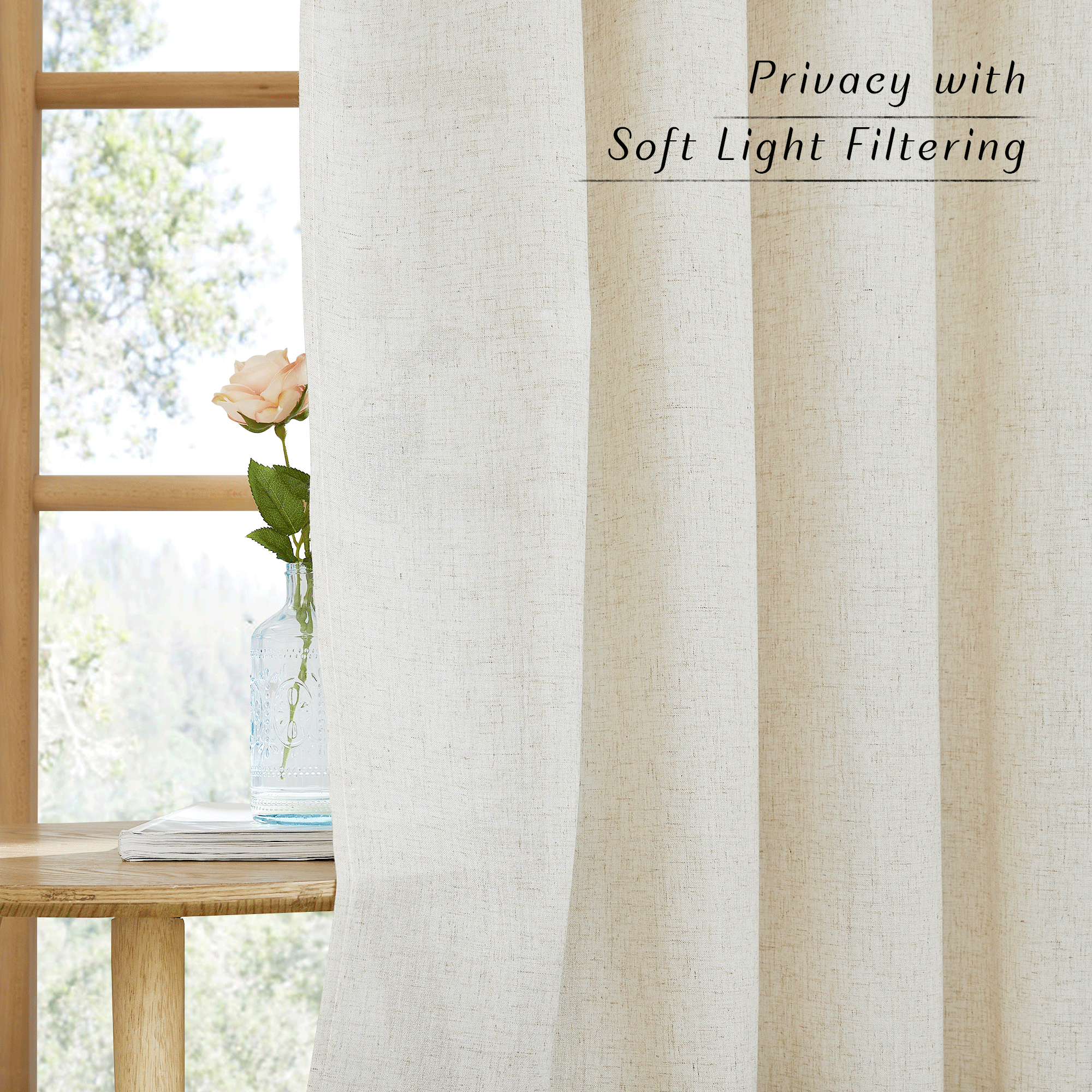 NICETOWN Linen Curtain Panels, 55x84, Set of 2, Off-White photo 2