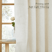 NICETOWN Linen Curtains for Living Room, Natural Semi Sheer Thick Linen Drapes Light Filtering Elegant Neutral Bohemian Grommet Bedroom Curtain Panels, 55x84, 2 Panels