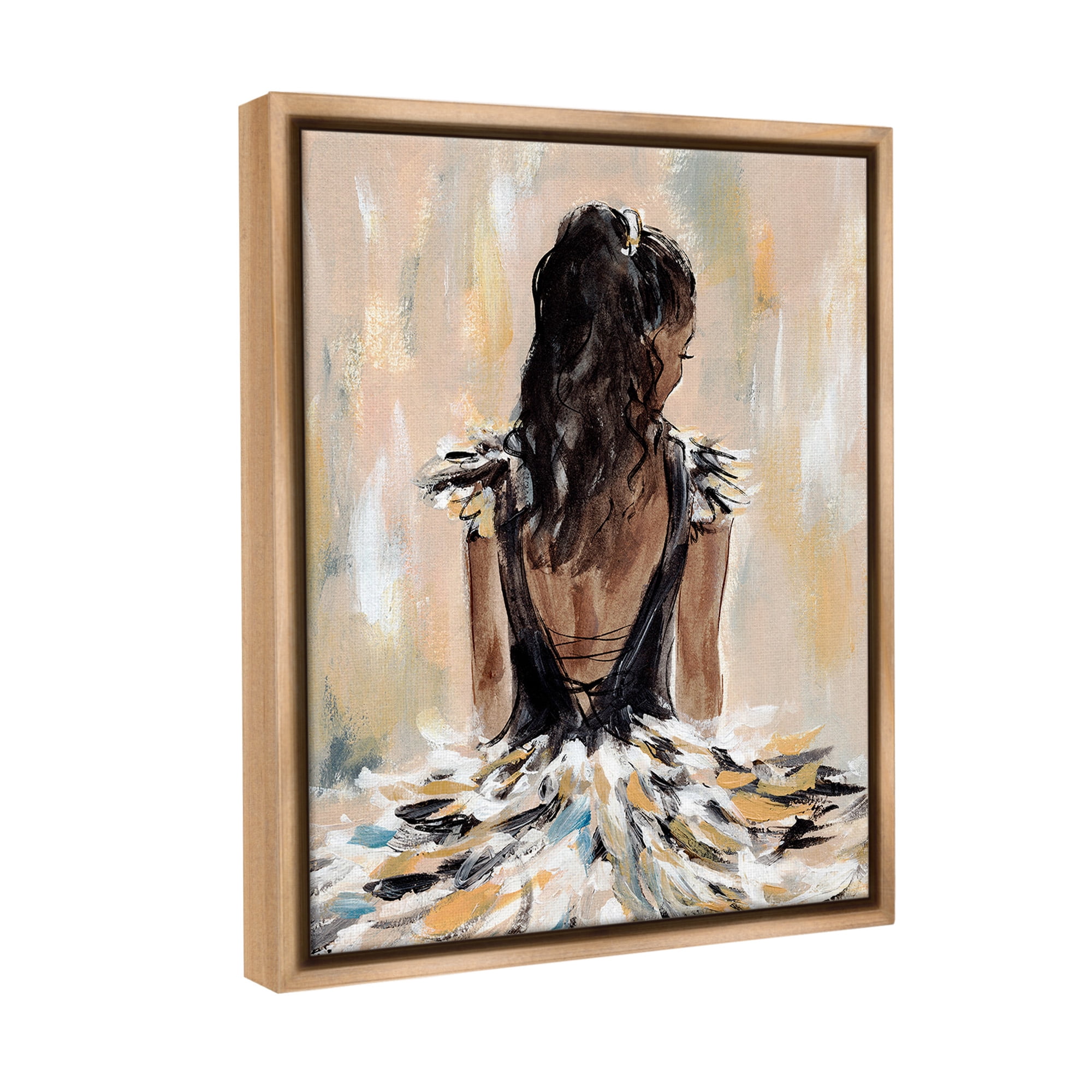 Stupell Industries Fashionista in Dress Beauty & Fashion Painting Brown Floater Framed Canvas Art Print Wall Art, 25 x 31