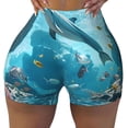 thumbnail image 2 of Haiem Underwater Dolphin Scene No Front Seam Biker Shorts for Women Yoga Workout Gym Bike Shorts with Tummy Control Moisture-Wicking-Small, 2 of 9
