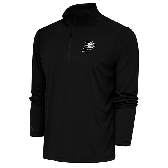 Men's Antigua Black Indiana Pacers Metallic Logo Tribute Quarter-Zip Top
