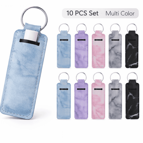 HUIANER 10pcs Lip Balm Holder Keychain, Portable Lip Gloss Bag Holder, Travel Accessory for Women Girls, Marble Pattern