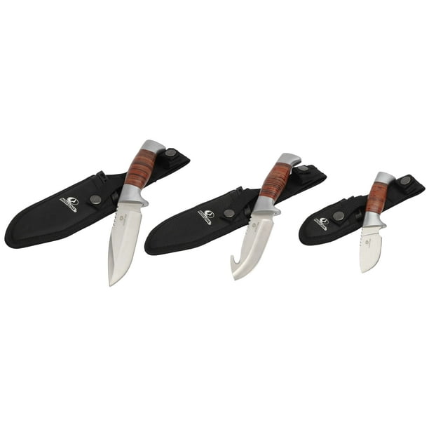 Mossy Oak Hunting Knives with Leather Wrapped, 3 Pack