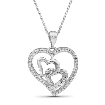 JewelersClub Sterling Silver (.925) Heart Necklace with Accent White Diamonds | Jewelry Pendant Necklaces for Women White Diamonds & 18 inch Rope Chain with Spring Clasp
