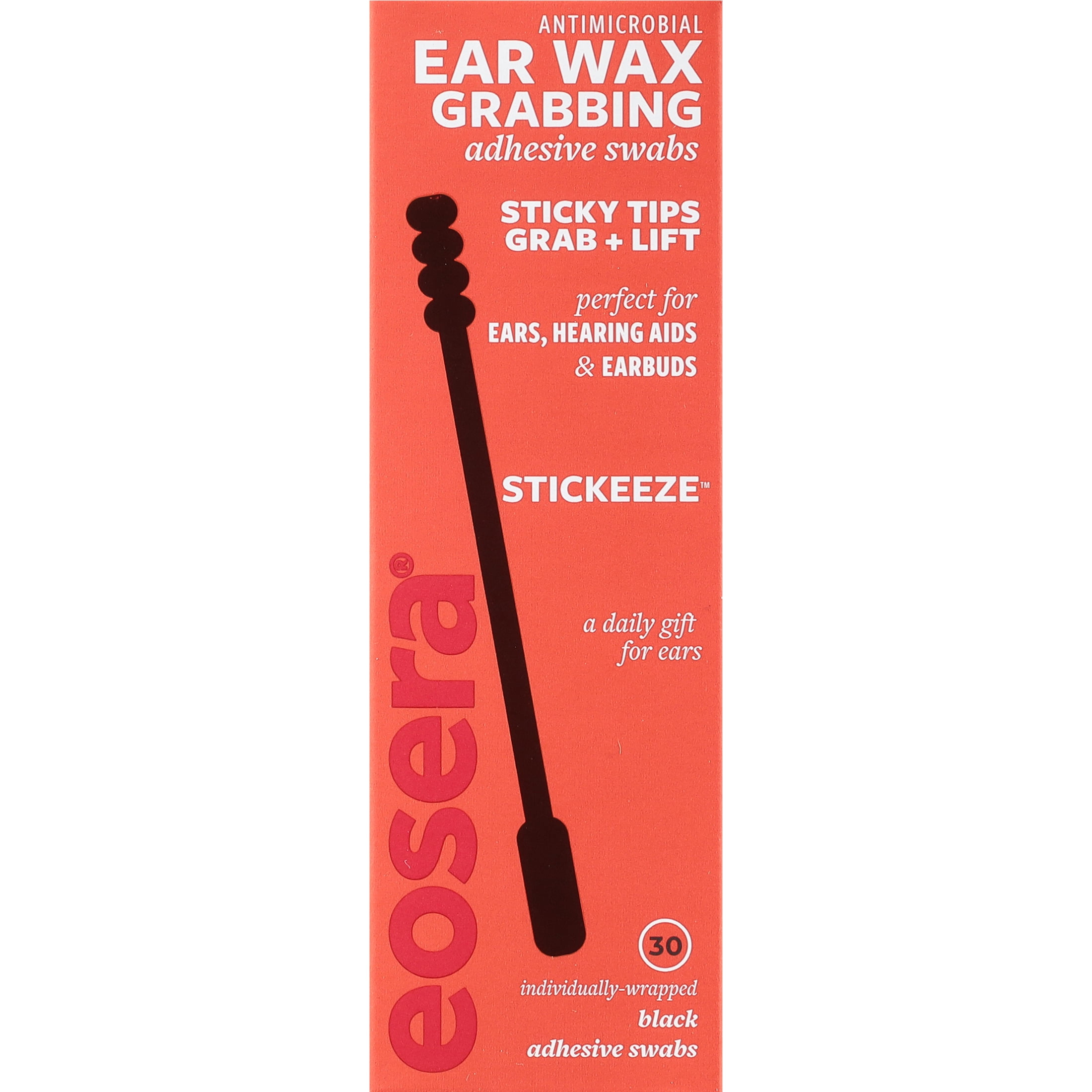 Eosera Stickeeze Ear Wax Grabbing Antimicrobial Adhesive Swabs, 30 Count