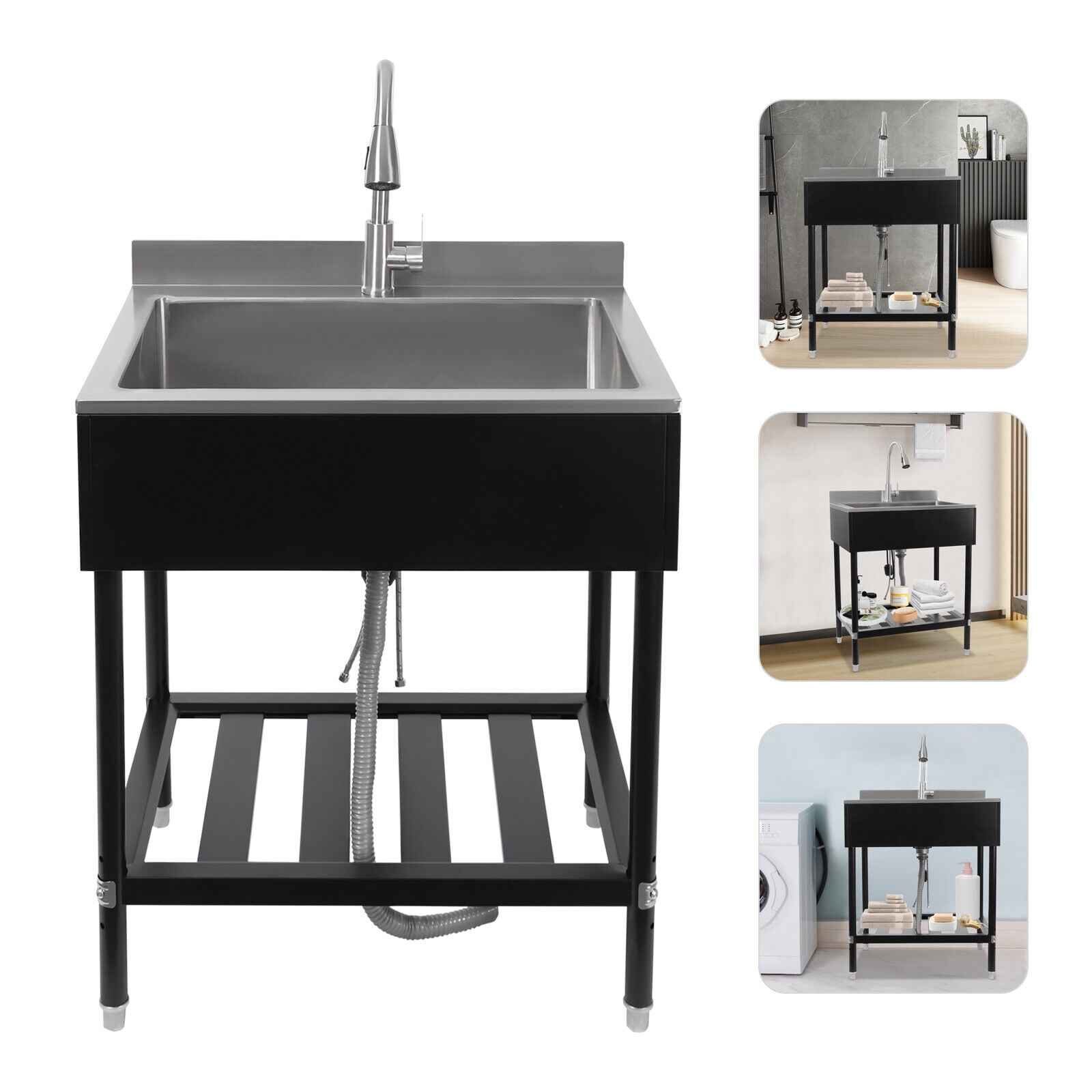 Sink Stainless Steel Sink Free Standing Single Bowl Kitchen Sink 30.8*22*39.5in