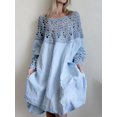 thumbnail image 2 of Vestido de moda 2024 para mujer, vestido midi holgado de color sólido, vestido de retazos ahuecado de manga larga, atuendos para mujeres que viajan diariamente, 2 of 4