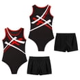 thumbnail image 3 of iiniim Kids Girl Boy Dance Leotard Sleeveless Unitard Biketard Bodysuit with Shorts Gymnastics Jumpsuit A Red&Black 14, 3 of 7