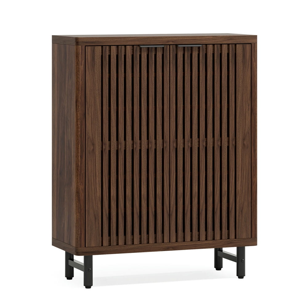 Hommoo 6-Tier Shoe Cabinet with Louvered Doors & Adjustable Shelves,Wooden Shoe Storage Organizer Cabinet, 24 Pairs,Dark Walnut