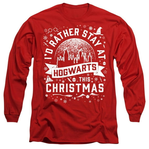 Harry Potter Hogwarts at Christmas Unisex Adult Long-Sleeve T Shirt, Red, Small