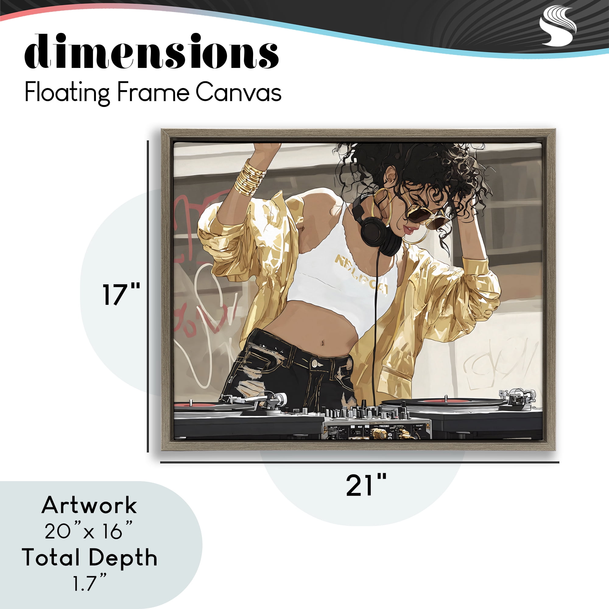 Stupell Industries Gold Accented DJ Brown Framed Floater Canvas Wall Art, design by Franklyn Gregory