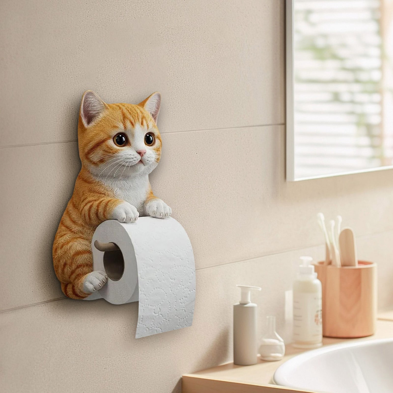 Cat Paper Holder - Funny 3D Resin Cat Toilet Paper Roll Holder, Wall Mount Bathroom Tissue Roll Storage, Unique Cats Lover Gifts(F)