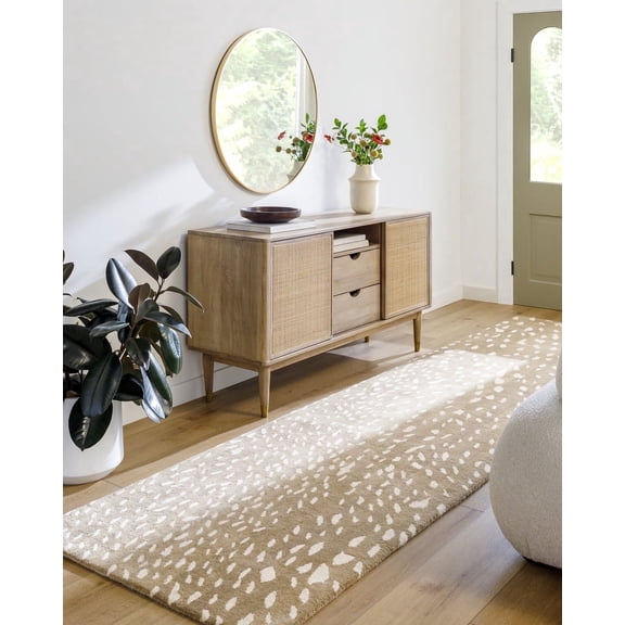 Livabliss Wool Rugs for Living Room, 4ft Round Athena Modern Light Brown Round Area Rug, Bedroom Dining Room Home Decor Handmade Carpet (4' x 4')