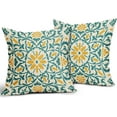thumbnail image 2 of Teal Yellow Boho Pillow Covers 20 X Inch Bohemian Ethnic Carpet Style Vintage Flower Print Decorative Throw Pillows Outdoor Linen Square Cushion Case Farmhouse Decor Set of 2, 2 of 6