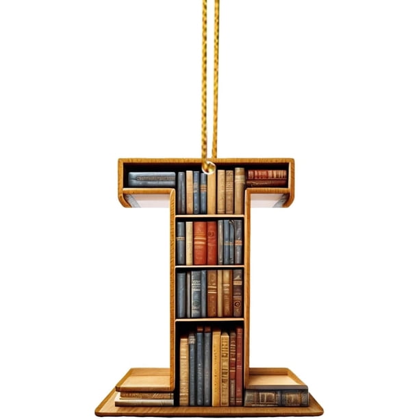 Adornos de árbol de Navidad con forma de libro, colgante de estantería con forma de letra, adorno de bibliotecario para amantes de los libros, adorno de acrílico para Navidad, regalo para amantes de l