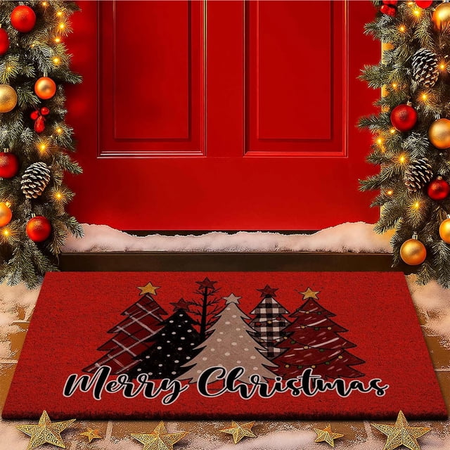 Christmas Decorative Floor Mat | Polyester Non-Slip Holiday Rug Stain Resistant Easy Clean Soft Cozy Texture 16.5X29.5 In | Festive Entryway Kitchen Bathroom Mat Seasonal Home Décor
