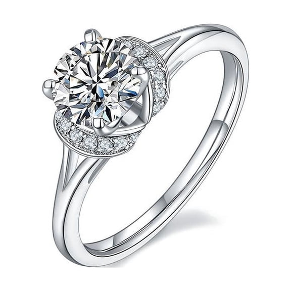 1 Carat Round Cut Moissanite Engagement Ring - Diamond Wedding Ring - Promise Rings- 18k White Gold Over Silver