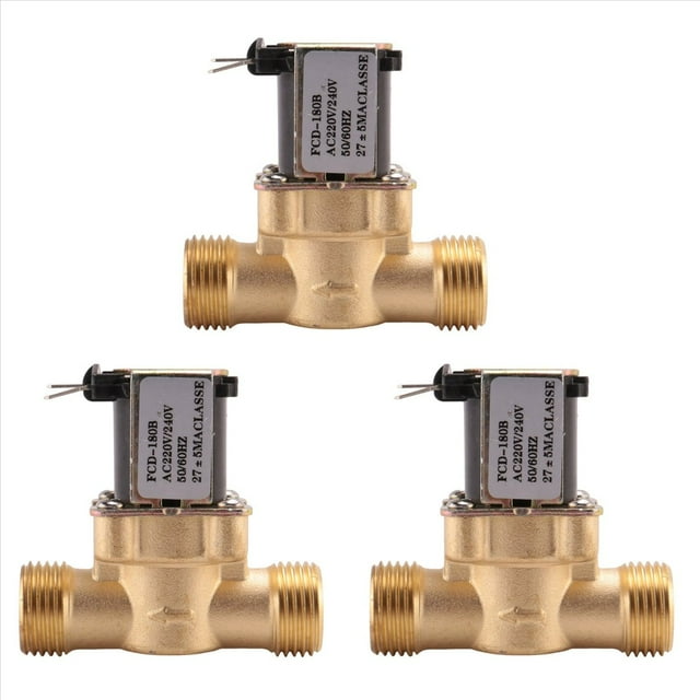 3X Válvula Magnética Eléctrica de Solenoide Eléctrica de Latón Normalmente Cerrada de 1/2 Pulgada y 220 V para Control de Agua para la Industria de Líquidos Químicos