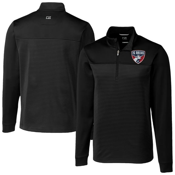 Men's-Cutter & Buck  Black FC Dallas Big & Tall Traverse Stretch Eco Stripe Quarter-Zip Pullover
