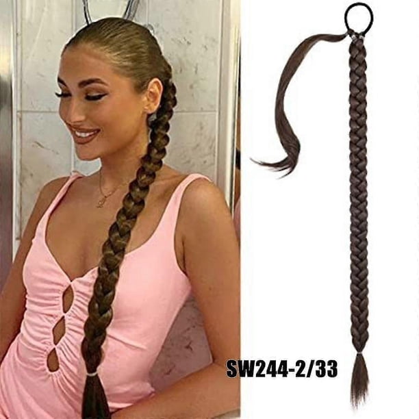 Extensión de cola de caballo larga trenzada negra de 80 cm con lazo para el cabello, cola de caballo recta envolvente, extensión de cabello