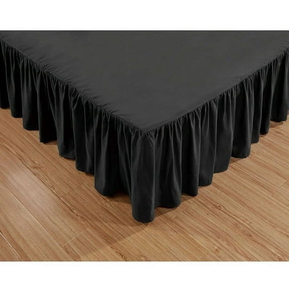 Super Soft Solid Bed Skirt King Size Luxury Brushed Microfiber 14" Black Gathered Dust Ruffle