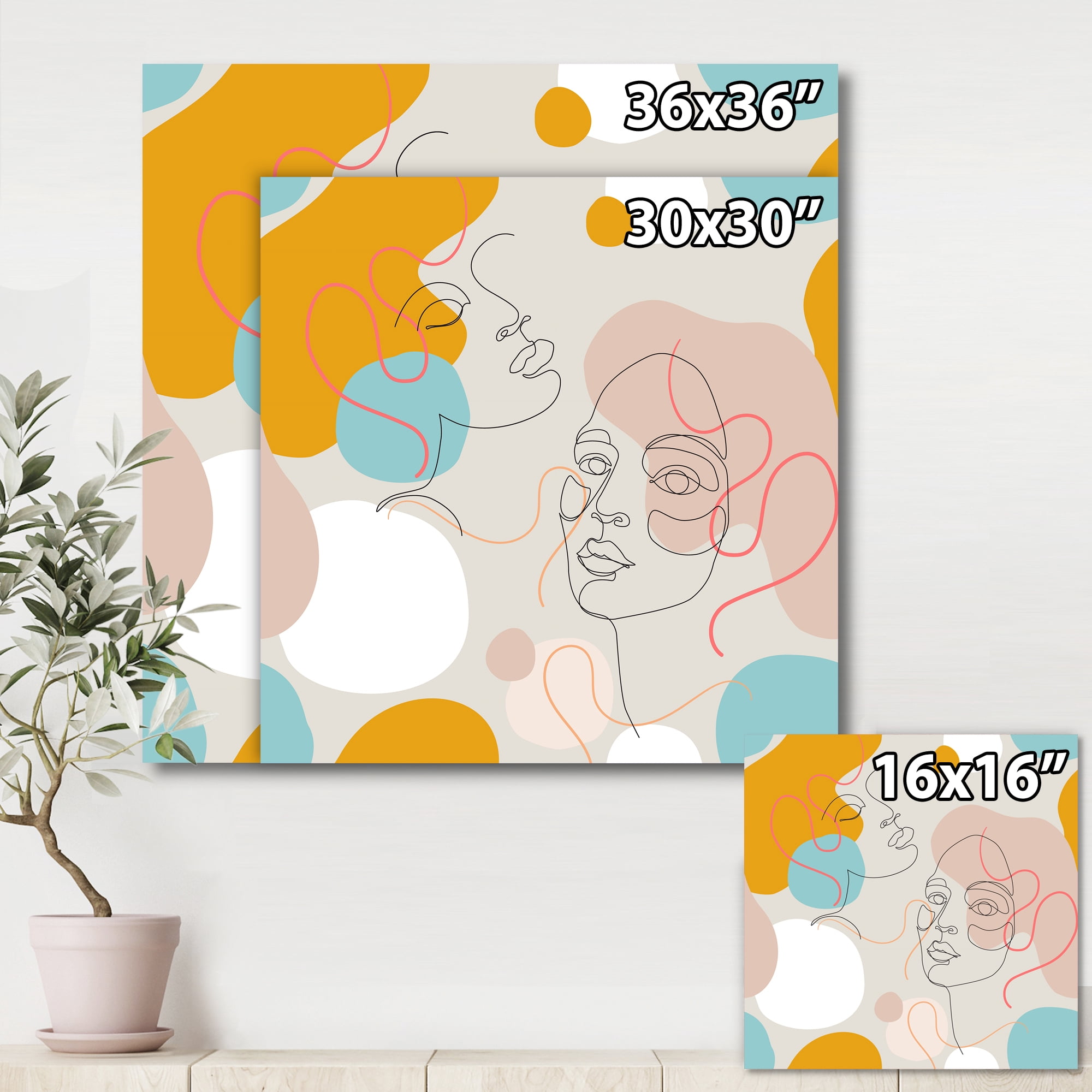 Designart ' Minimal Portrait of Female Face Drawn With One Line II ' Modern Canvas Wall Art Print
