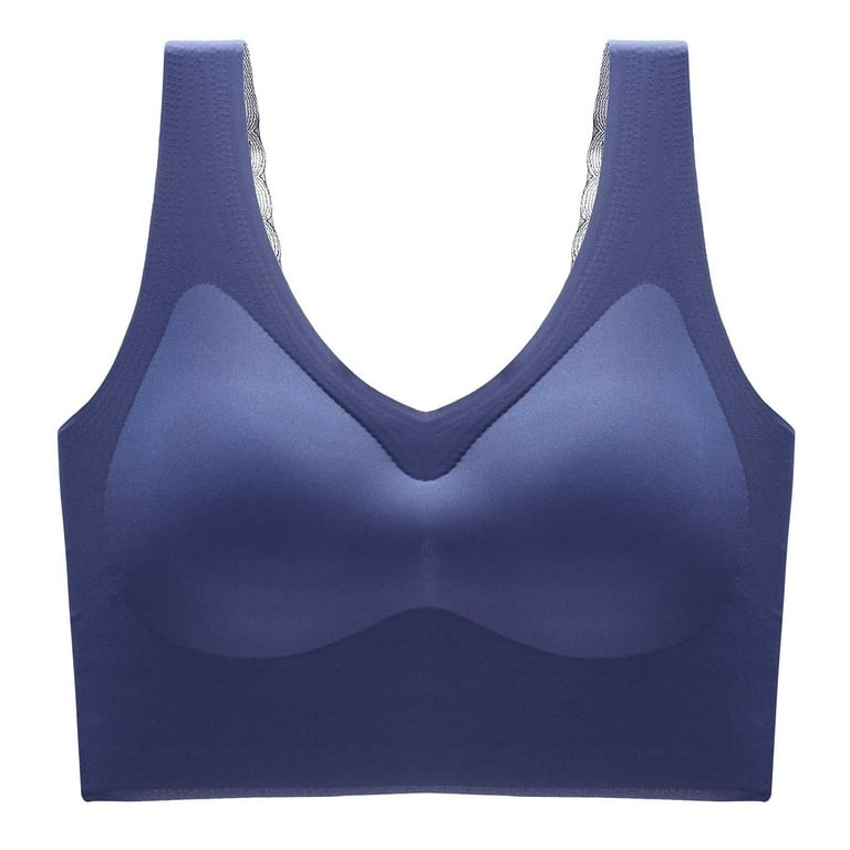 Sports Bras for Women French Front Close Seamless Unlined Large Bust  Shapermint Bra for Womens Wirefree Blue 75C 