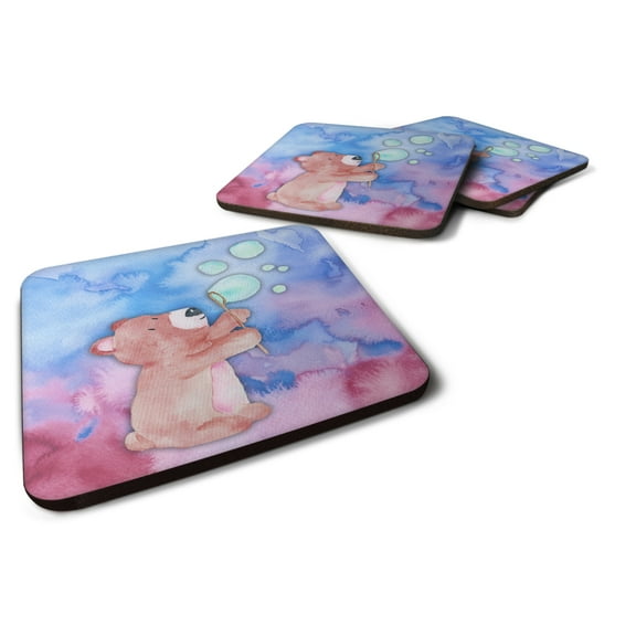 Bear and Bubbles Watercolor Foam Coaster Set of 4