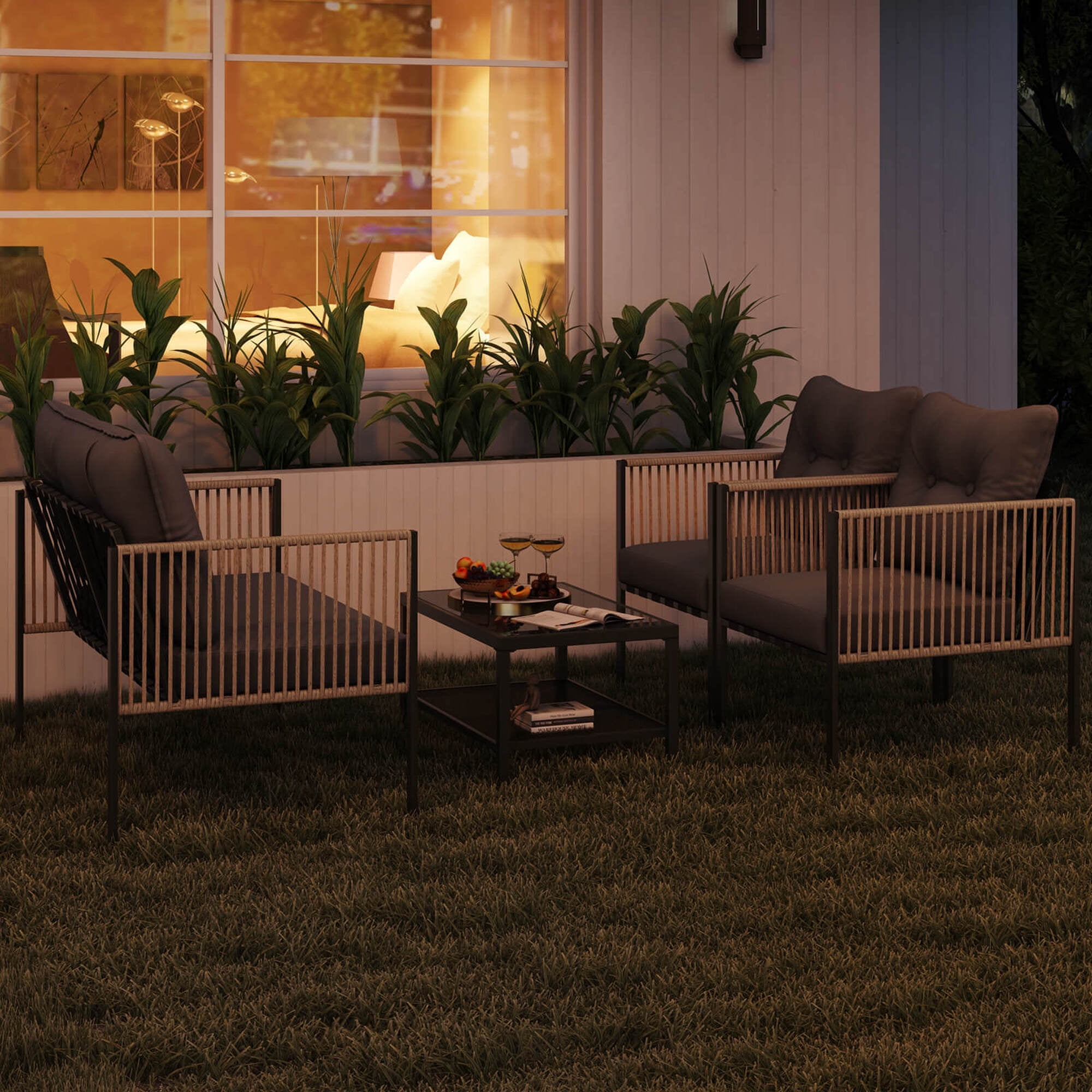 Costway 4 PCS Patio Furniture Set PE Rattan Conversation Sofa Set with Thick Cushions