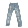 thumbnail image 4 of Tittly Jeans for Women Pants for Women Trendy Girls' Slim Fit Straight Barrel Perforated Street Fashion Denim Pants Ripped Jeans Womens Sweatpants for Women Light Blue M, 4 of 4