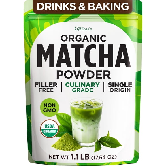 Gya Tea Co Matcha Powder 1.1lb (17.64 Oz) - Authentic Japanese First Harvest Ceremonial Grade Matcha Green Tea Powder for Cafe Quality Beverages - Premium Culinary Grade - No Sugar, Resealable Pouch