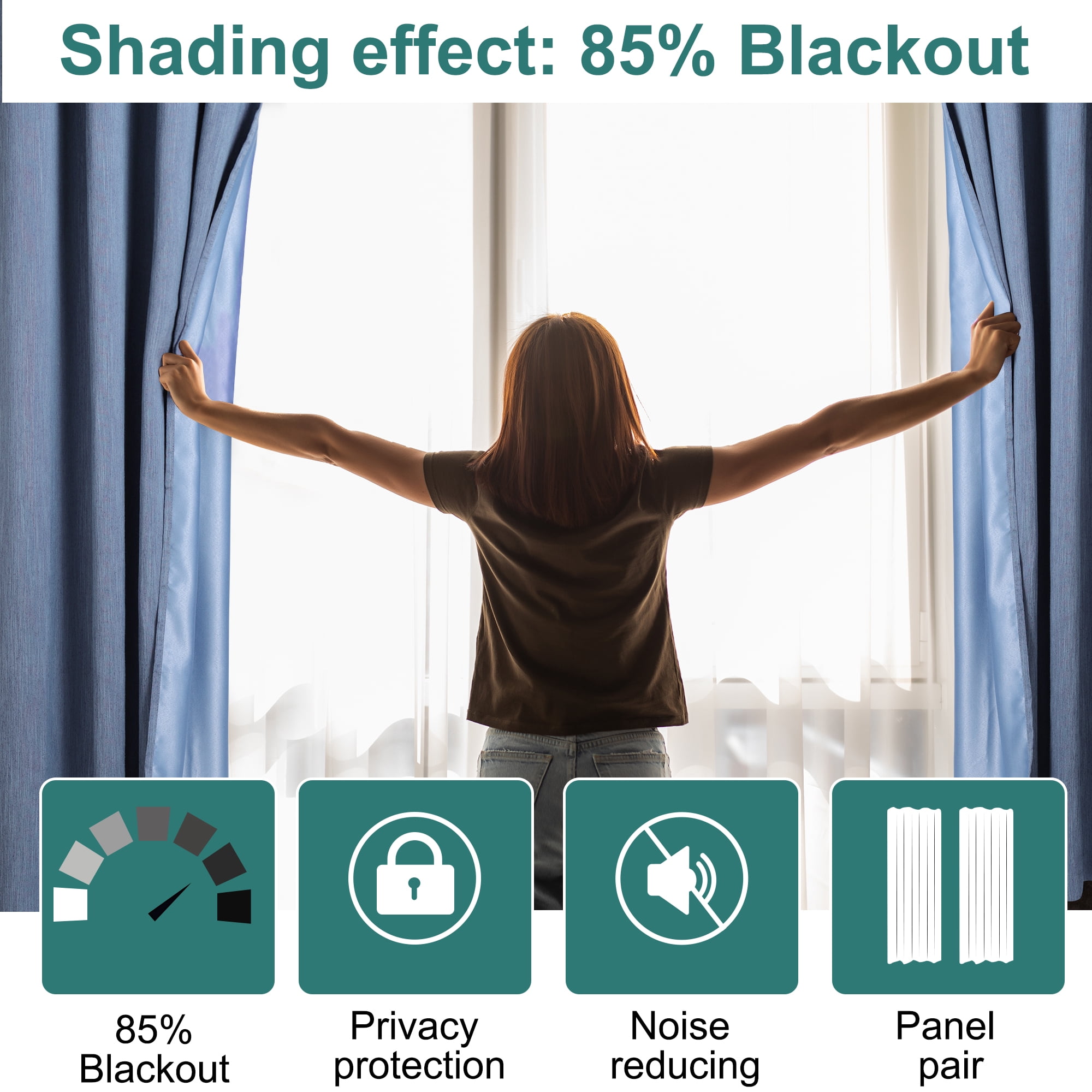 PiccoCasa 2 Panels Bedroom Linen Look Blackout Curtains Steel Blue 52" x 95"
